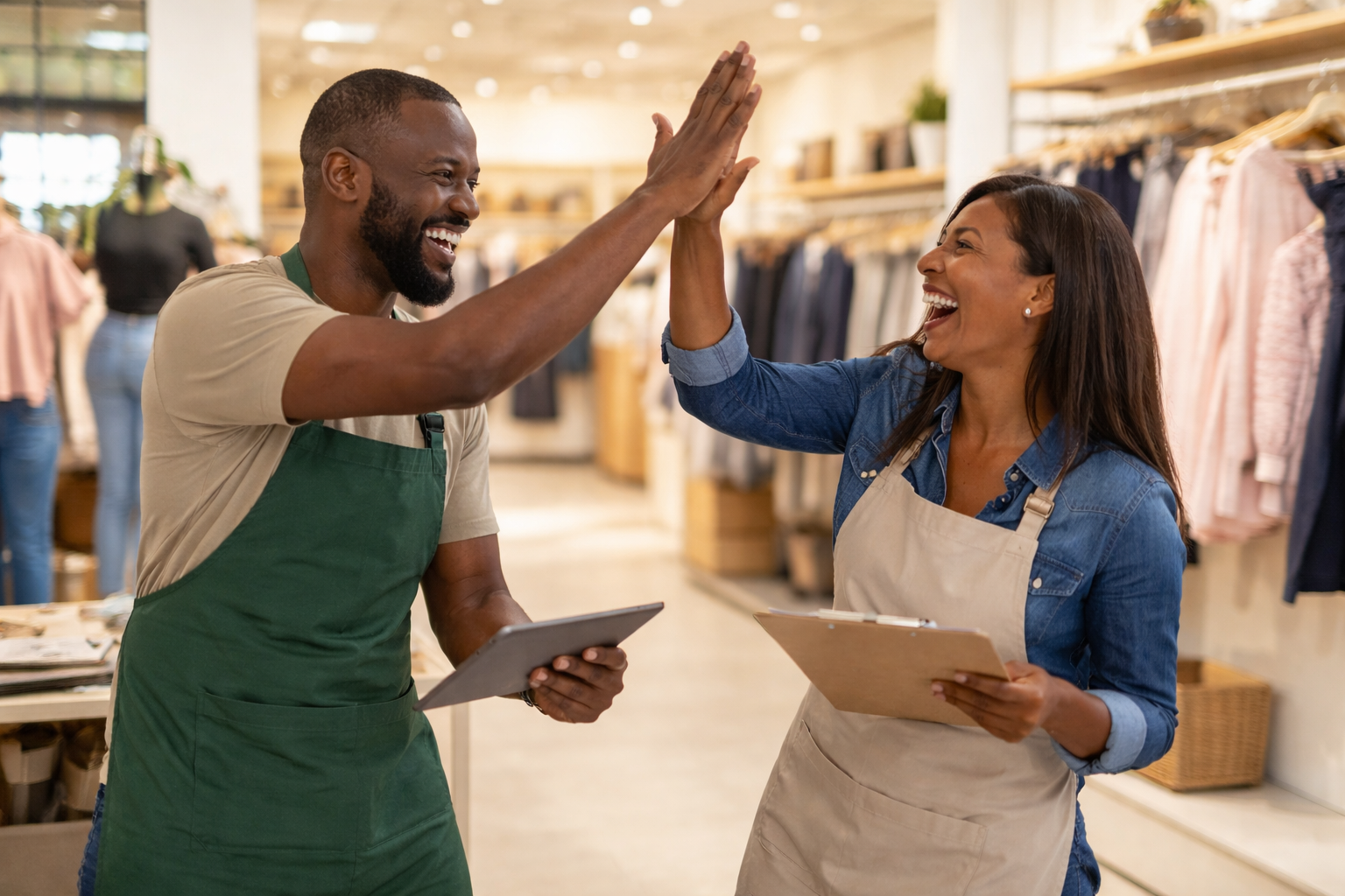 African girl working in a retail shop using POS system